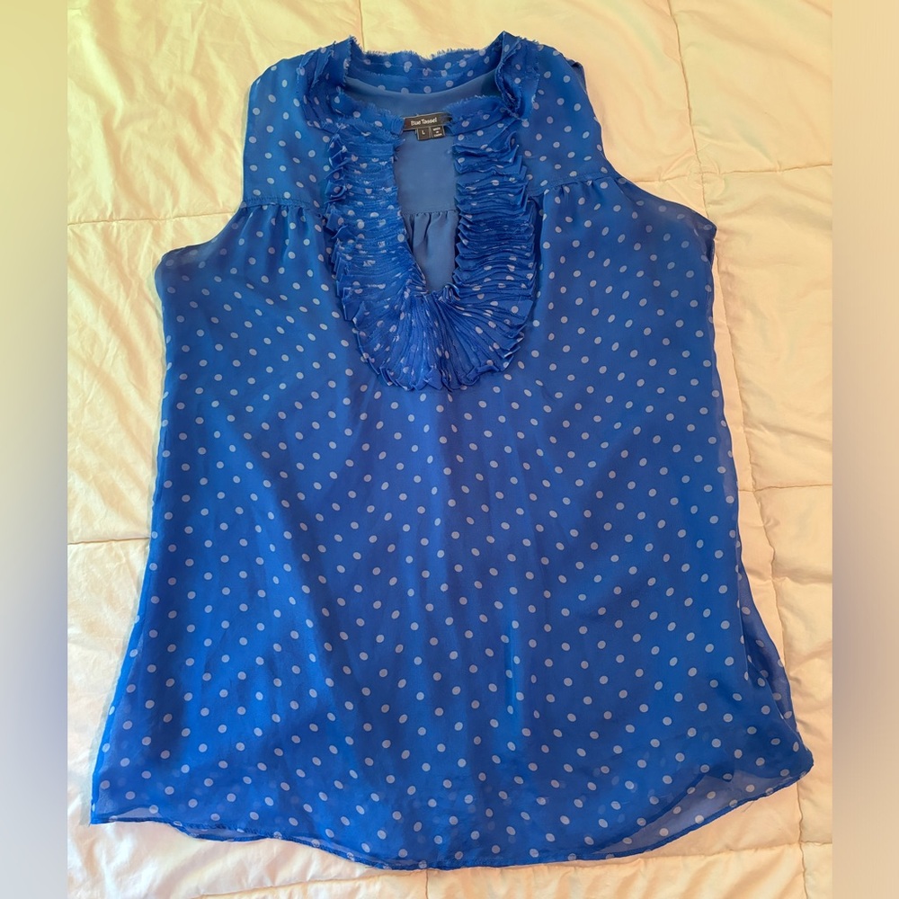 Women’s Blue tassel sleeveless ruffle neck top